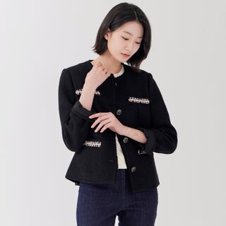 [지센] (2컬러) 피어로즈 니트배색 솔리드 트위드 자켓 LFJKP293