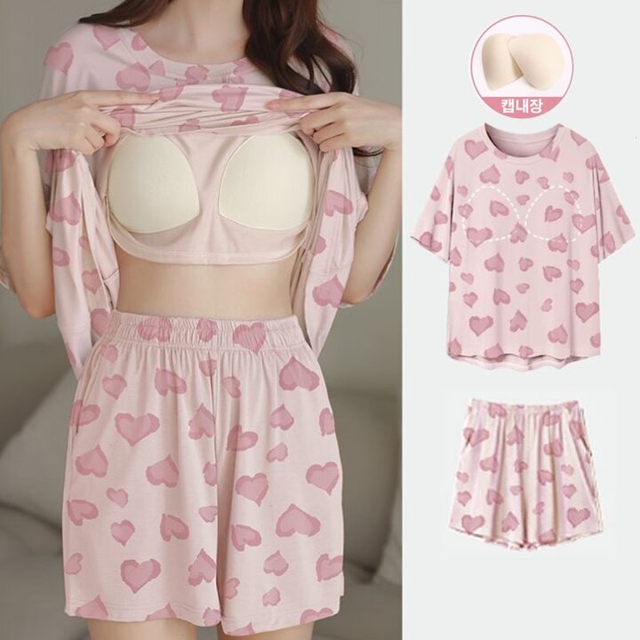 툴란 노브라 티셔츠 홈웨어 반팔 잠옷 세트