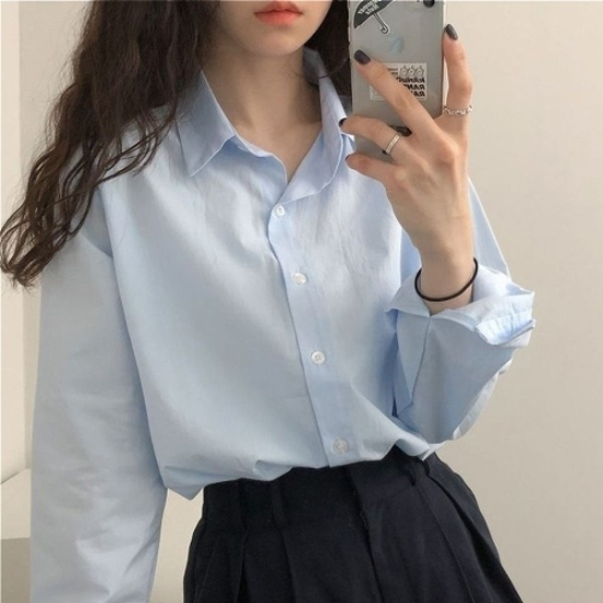 여성셔츠 베이직 코튼 린넨 심플 긴팔 카라 셔츠19614137667501