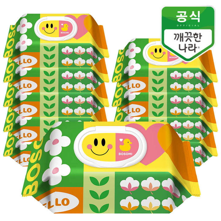 깨끗한나라 보솜이 액션플레이 아기물티슈 캡형 70매 10팩