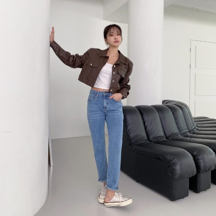 여자 백밴딩 밑단 9부 컷오프 SS 빈티지 H라인 데님팬츠