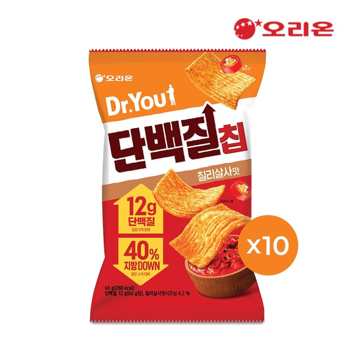 오리온 닥터유 단백질칩 칠리살사맛(60g) x 10개