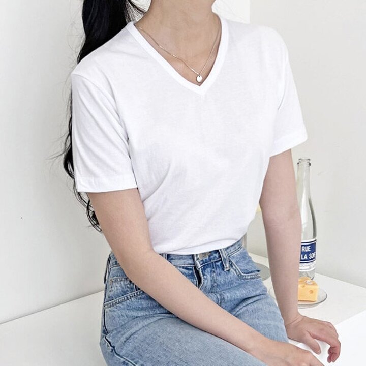 [sado]여성 브이 반팔 면티셔츠 빅사이즈99까지 국내산 1824-1