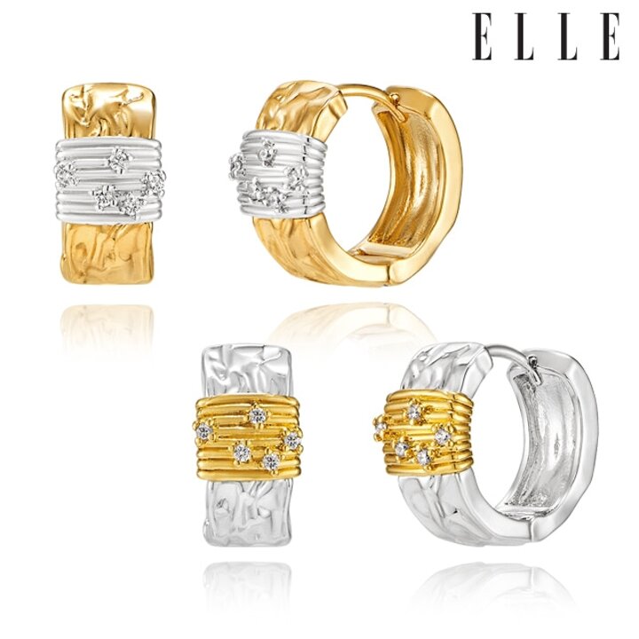[엘르주얼리] 14K 엘리스콤비 원터치 귀걸이 (gold pin)  ELGPEE427