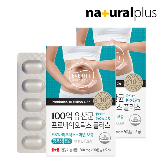 에버핏 장용성 100억 유산균 프로바이오틱스 30캡슐 2박스 / 신바이오틱스 아연