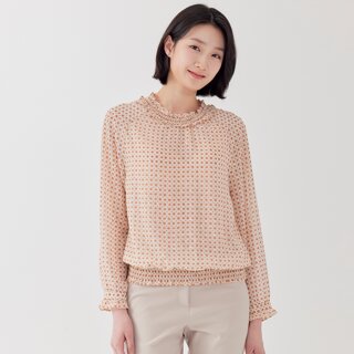 [지센] (2컬러) 피어로즈 도트변형 프릴넥 블루종 블라우스 LFWSP291