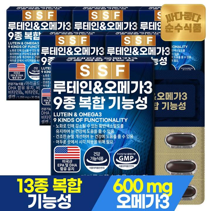 순수식품 루테인 오메가3 6박스(180캡슐) 6개월분 비타민A 비타민E 베타카로틴 눈건강