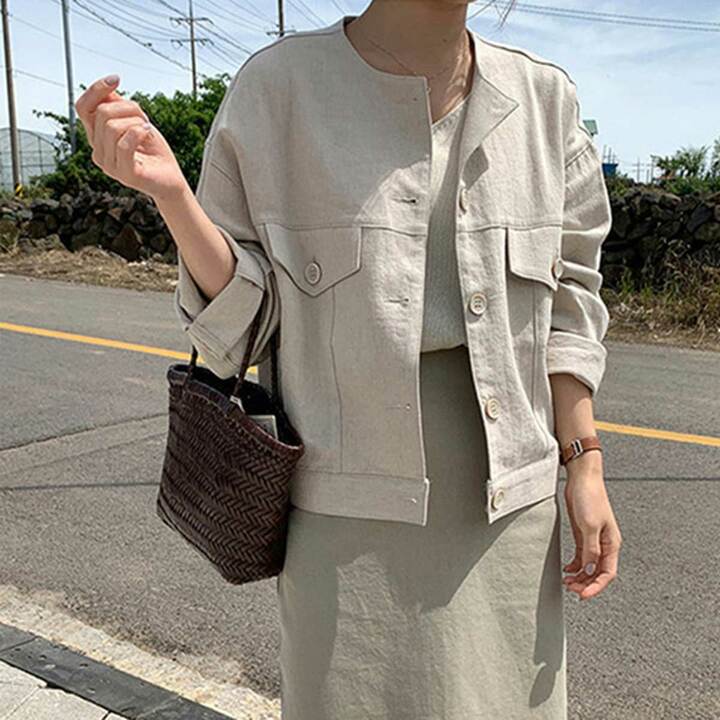 [리즈무드] 이네스 린넨 노카라 자켓