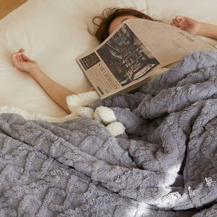 아가일 꽈배기패턴 극세사 양털 양면담요 대형(100x150)