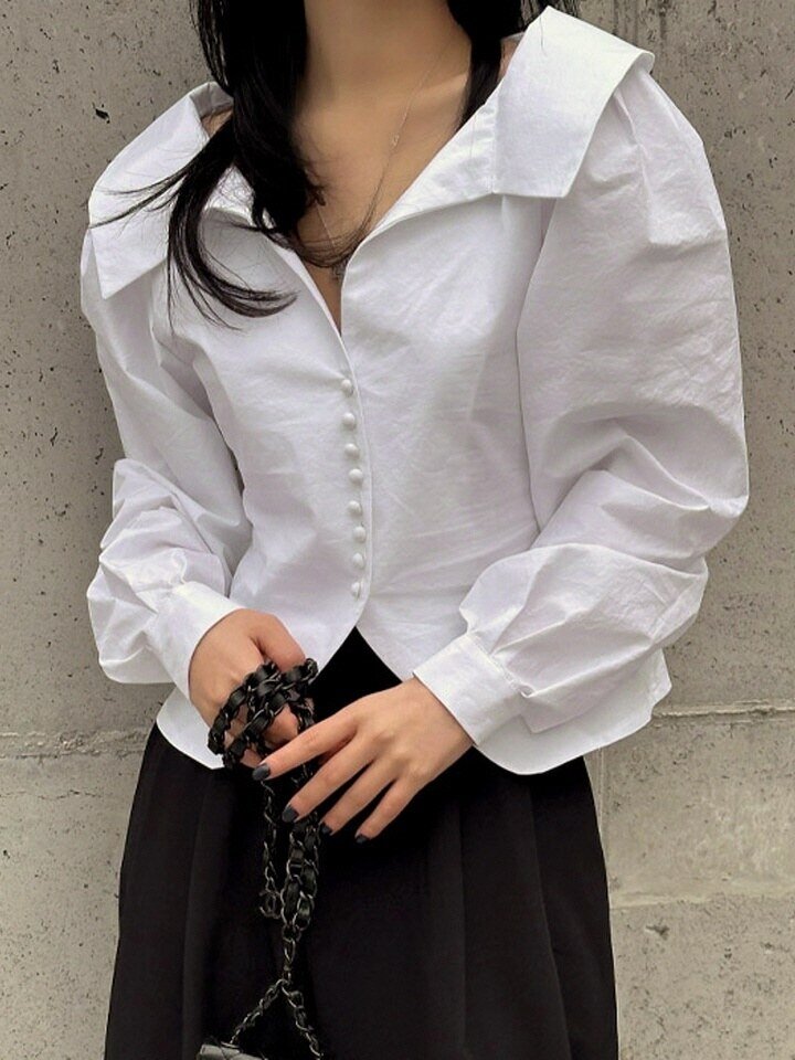 [예쎄] 오픈 V넥카라 슬림핏 블라우스(S5SBL025A)