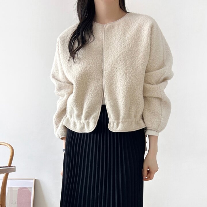 [샵앤] 여성 노카라 포근 심플 숏기장 오픈 가디건 자켓 NYS-WJP-5150-아이보리