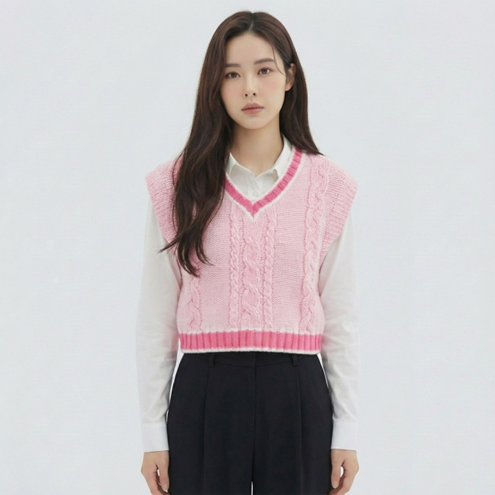 [반에이크] 투톤짜임 니트베스트_VB33KVUV02Z
