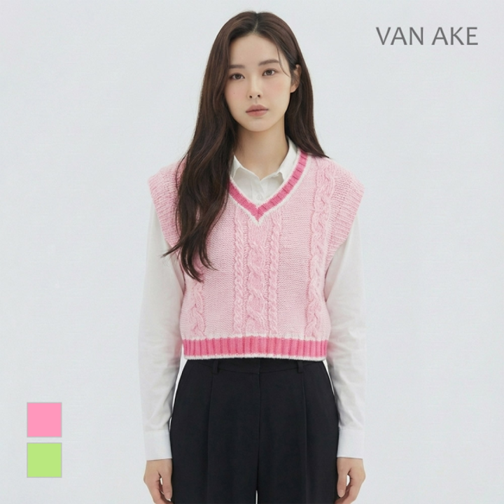 [반에이크] 투톤짜임 니트베스트_VB33KVUV02Z