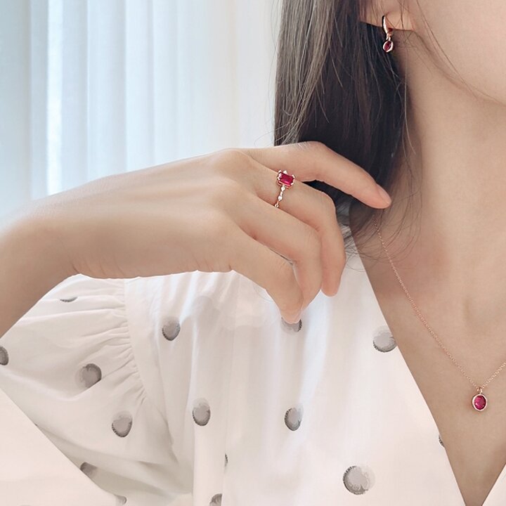 14K G.F 가넷 베리 루비 귀걸이+반지+목걸이 SET0369