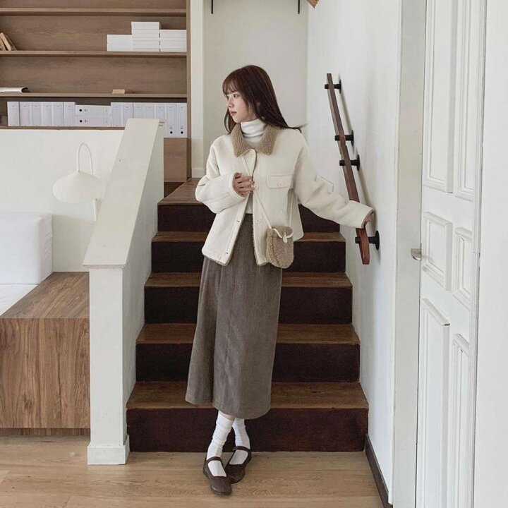 [옷자락] 여성 카라 소매 양털 포인트 무스탕 스타일 자켓
