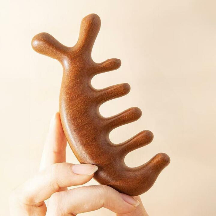 [1+1] 혈자리림프절 순환 마사지 우드괄사 지압 머리빗 겸용