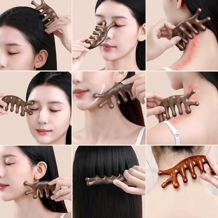 [1+1] 혈자리림프절 순환 마사지 우드괄사 지압 머리빗 겸용