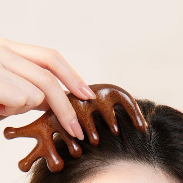 [1+1] 혈자리림프절 순환 마사지 우드괄사 지압 머리빗 겸용