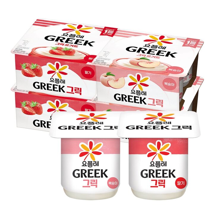 빙그레 요플레 그릭 딸기 80g 8입 + 그릭 복숭아 80g 8입 (총 16입)