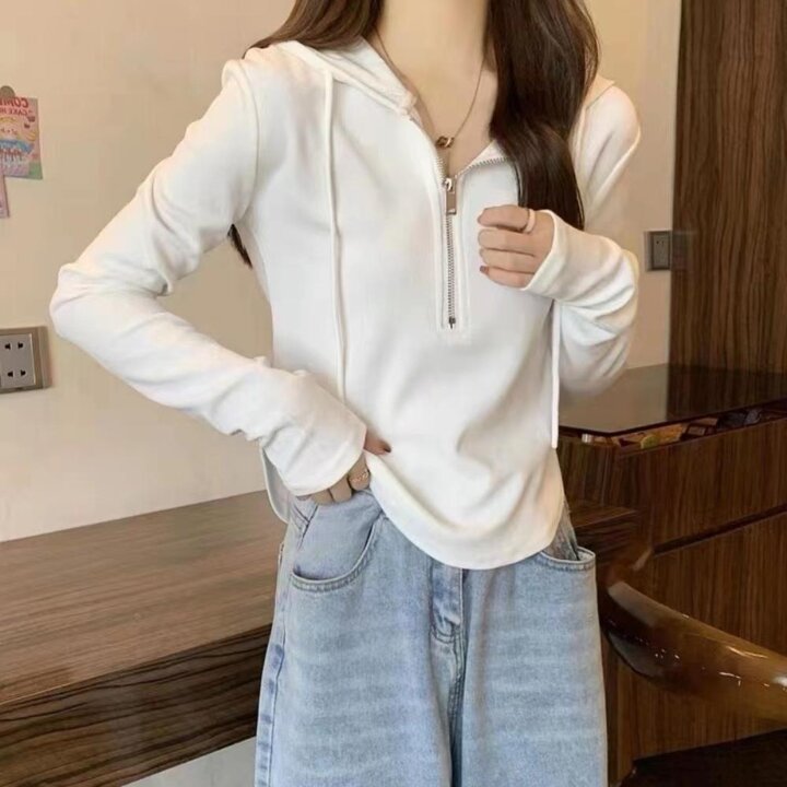 여자 데일리 봄가을 트렌디 긴팔 하프집업 후드티