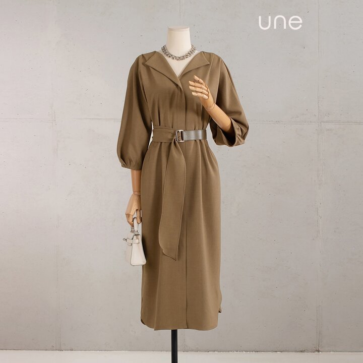 윈(une) [77까지][벨트SET]모던돌먼 오픈넥원피스