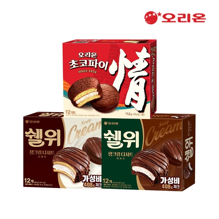 오리온 쉘위 클래식 12P(408g)+쉘위 카카오 12P(408g)+초코파이12P(468g)