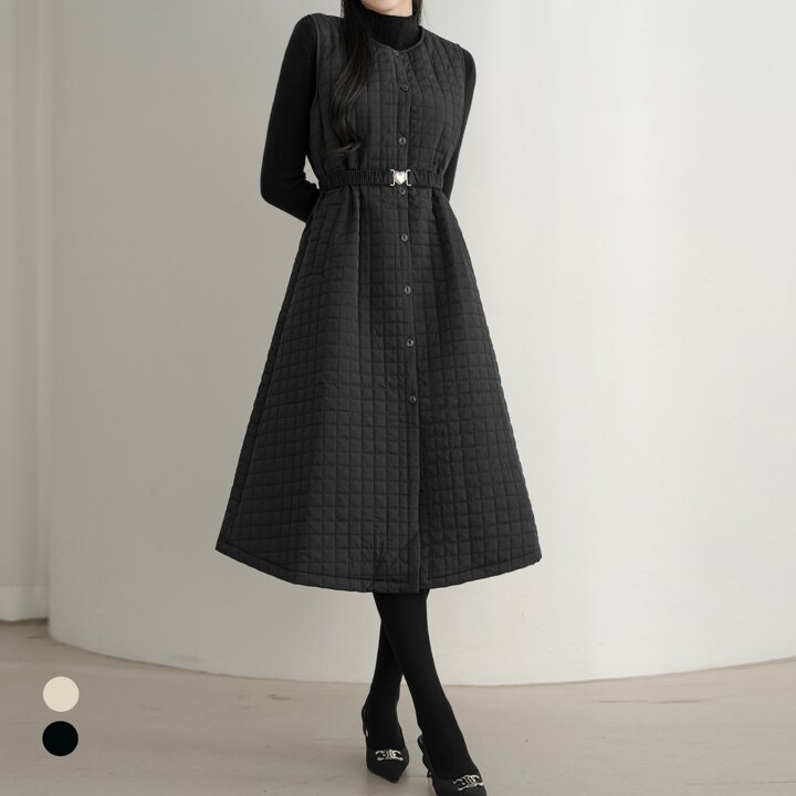 KARRA 퀼팅센트럴하트원피스+벨트SET_A5W0474