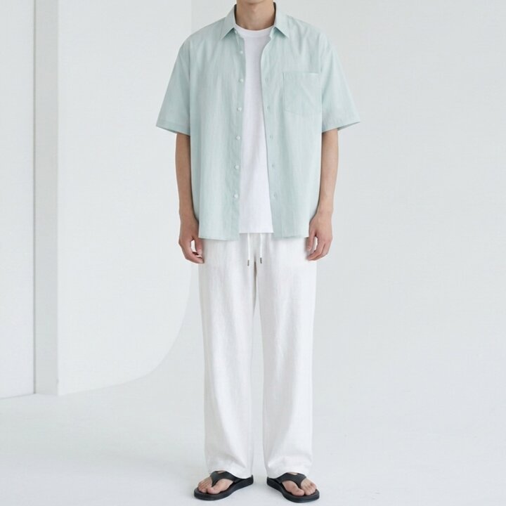 [옷자락] 남자 여름 데일리 린넨 일자핏 쿨 경량 밴딩 면바지