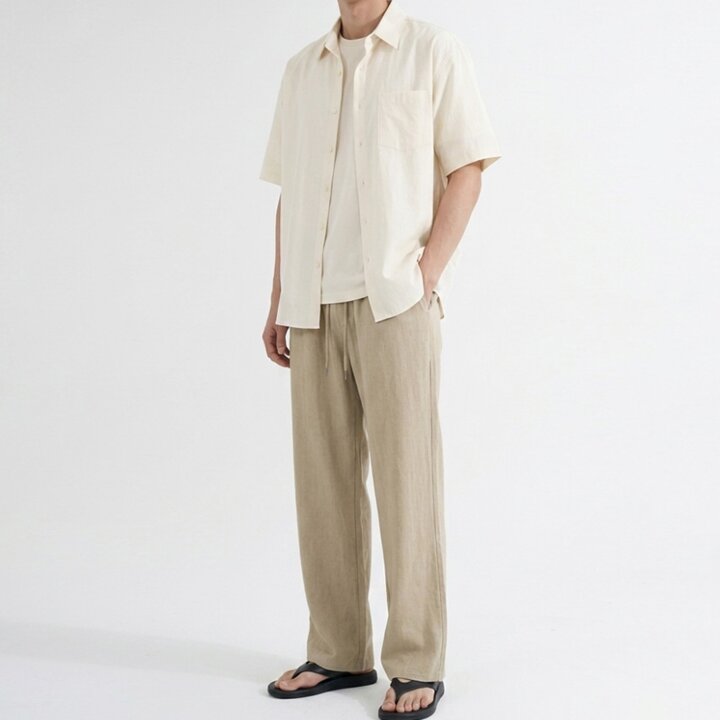[옷자락] 남자 여름 데일리 린넨 일자핏 쿨 경량 밴딩 면바지