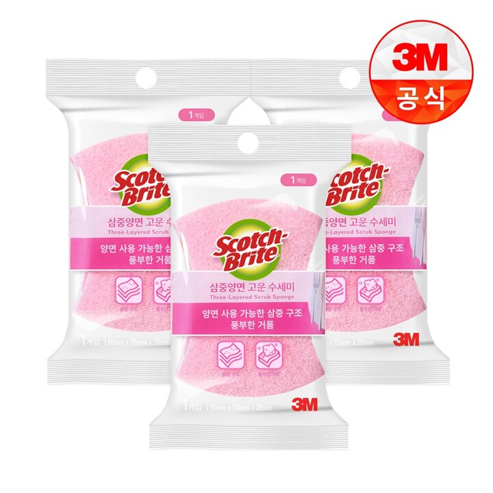 [3M]항균 삼중양면 고운수세미 1입(일반세척용) 3개세트
