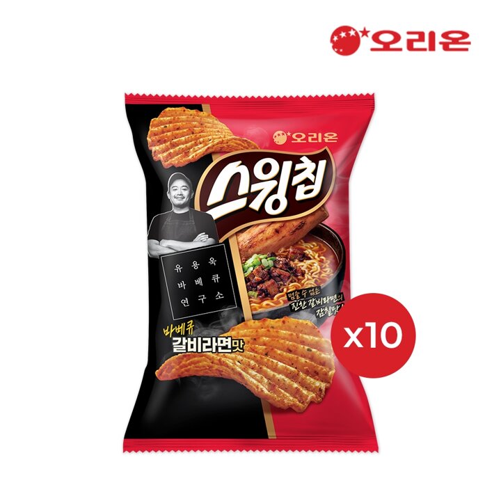 오리온 유용욱바베큐 스윙칩 바베큐갈비라면맛 M 50g 10개