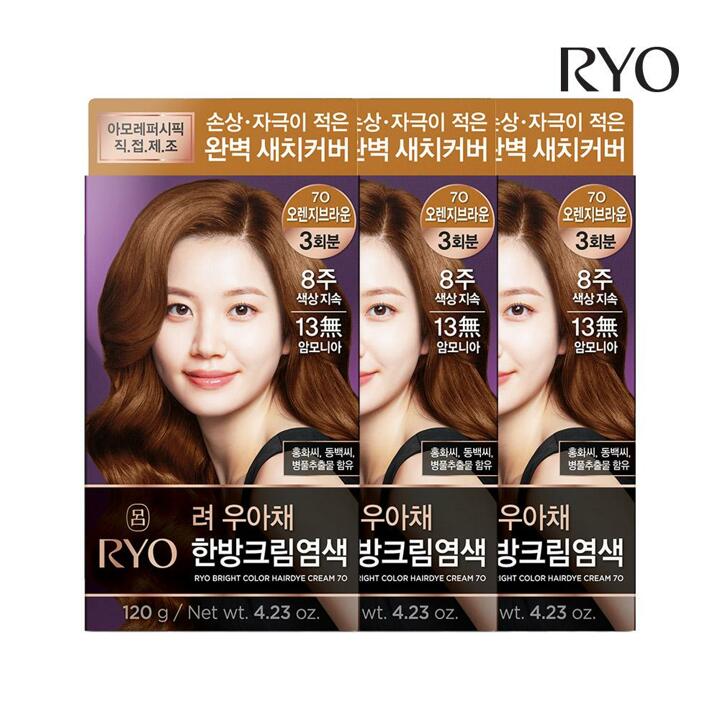 려 우아채 한방크림염색 오렌지 브라운 7O 120g 3개
