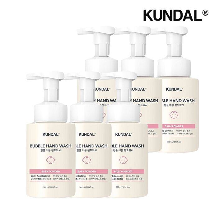 쿤달 퓨어 앤 세이프 버블 핸드워시 베이비파우더 300ml x6개