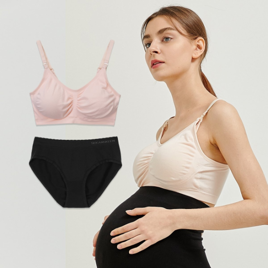 (신세계마산점)임부 뱀부 베이직 수유 브라 + 백온 로고 밴드 삼각팬티 2종 NXPOU5001NXWOU8041