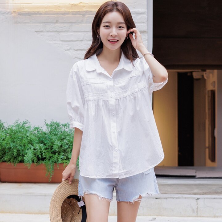 올리드 퍼프 반팔 블라우스