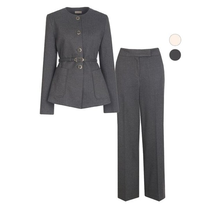 [하프클럽/비비드시크릿가너]SET 여성 패치포켓 겨울 정장벨티드 울자켓 팬츠 세트