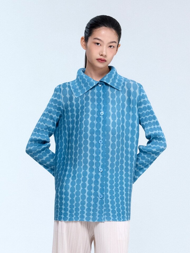 [소비자가 229000원] 타원 프린트 롱 플리츠 재킷PPJKS026029