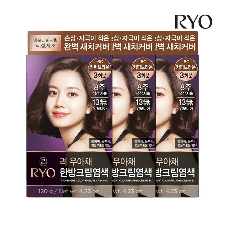려 우아채 한방크림염색 커피 브라운 6C 120g 3입