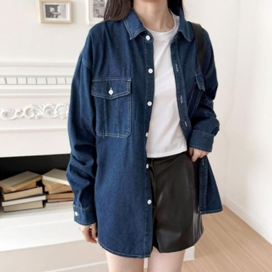 데님 셔츠 여성 청남방 루즈핏 주머니 데일리