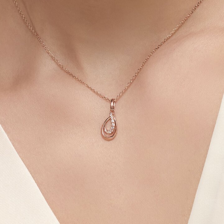 [모아르] 18K 펜던트 메달 물방울 C컬 큐빅 팬던트