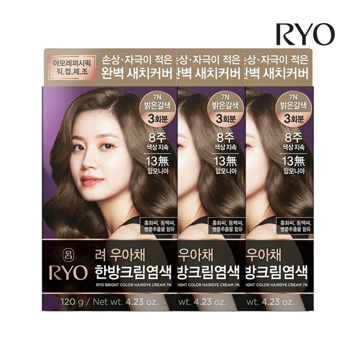 려 우아채 한방크림염색 밝은갈색 7N 120g 3개