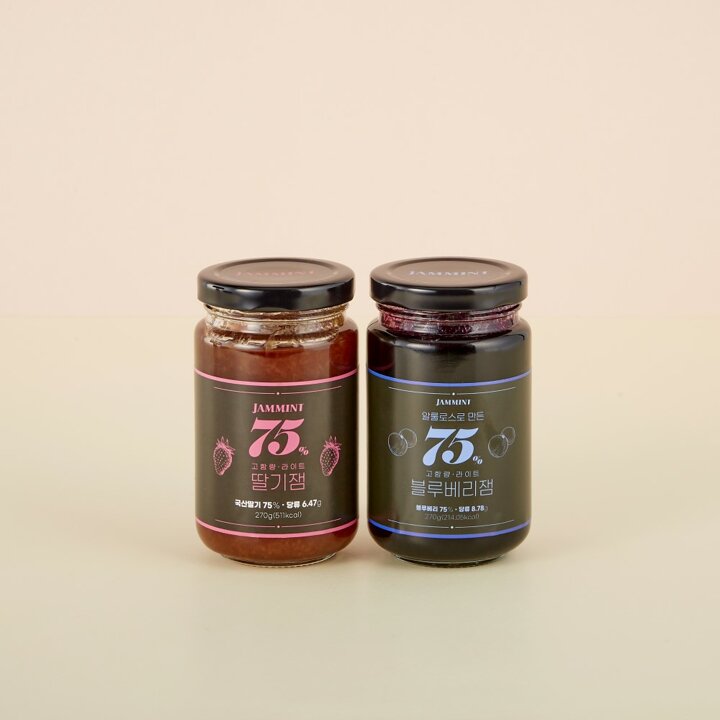 잼민트 75 고함량 라이트 과일잼 2종 골라담기(딸기잼, 블루베리잼)