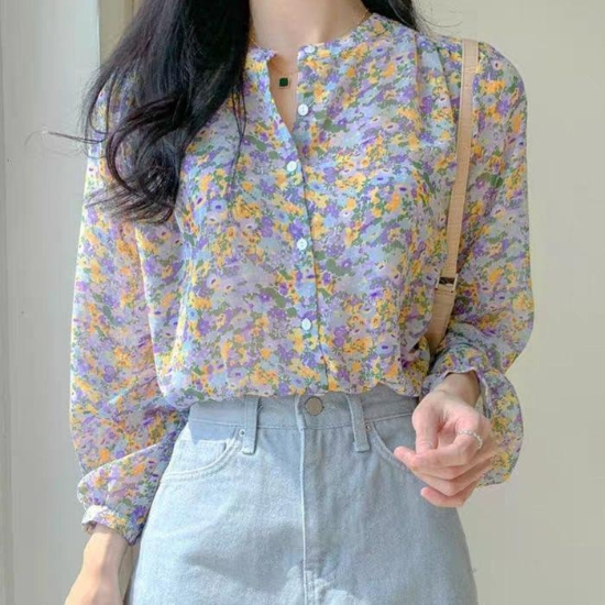 46538995-여성벌룬소매꽃무늬플라워블라우스퍼플브봄