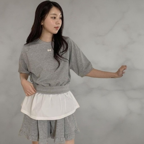 [다잇템] 여자 코디 시보리 반소매 리본 맨투맨21220937588872