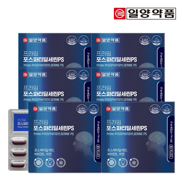 일양약품 프라임 포스파티딜세린PS 60캡슐 6박스 / 두뇌건강 항산화 비타민E 아연