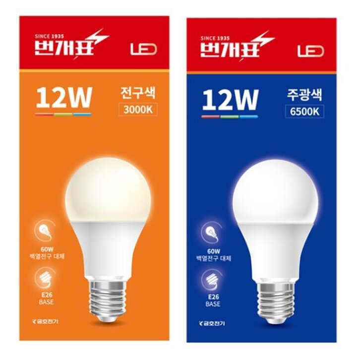 번개표LED전구12W주광색전구색전등LED램프전구다마