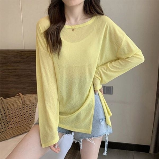 긴팔 티셔츠 라운드넥 루즈핏 여름 시스루 비침소재 썸머 상의