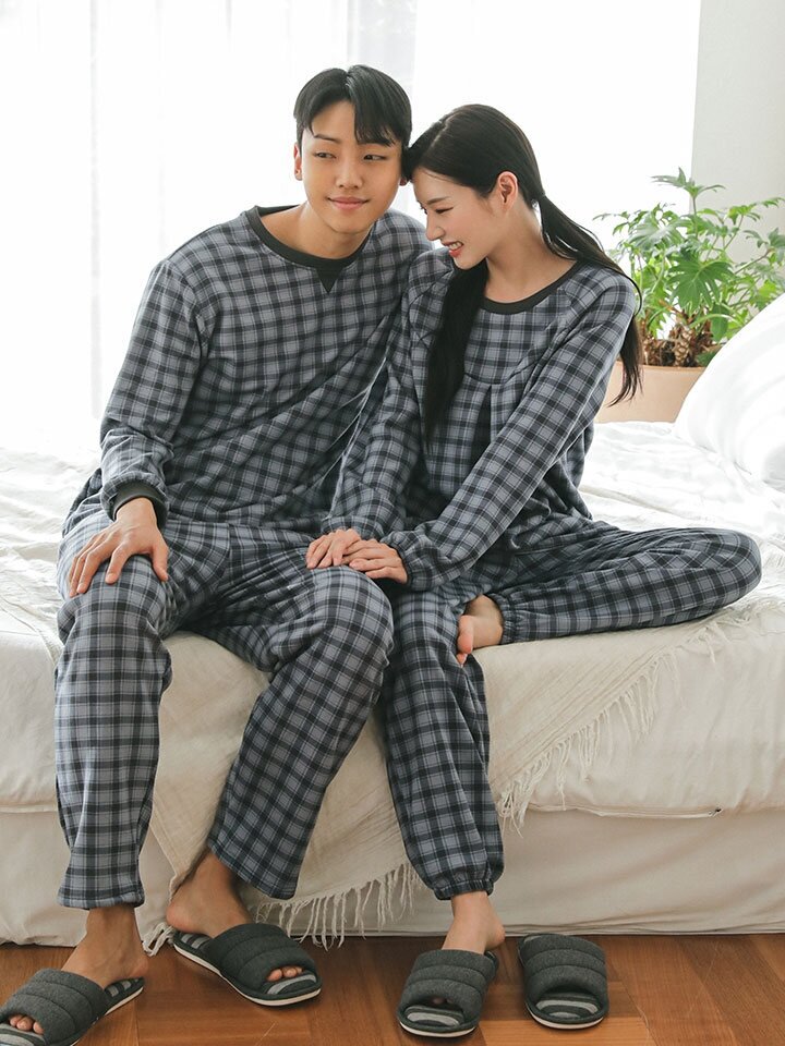 캐논체크 겨울 기모잠옷 홈웨어 파자마 커플 투피스