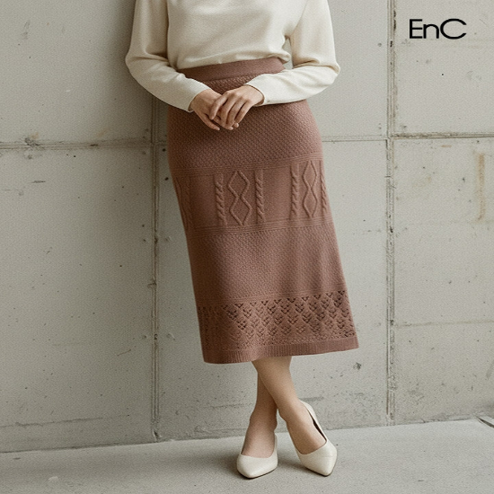 [ENC] 크로쉐 니트 롱스커트 (ENWK14T85B)