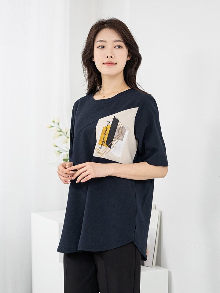 엄마옷 프린팅 라운드 5부 블라우스 614FGH345 마담/중년여성/빅사이즈/50대/60대